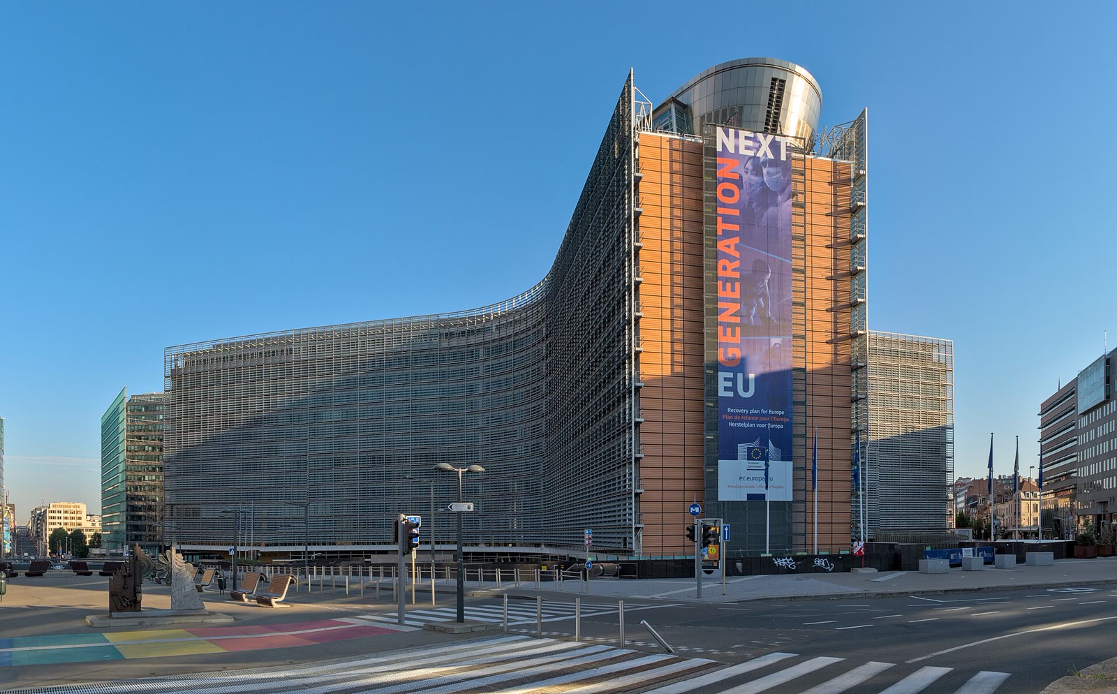 The Berlaymont building, headquarters of the European Commission in Brussels, with its glass facade