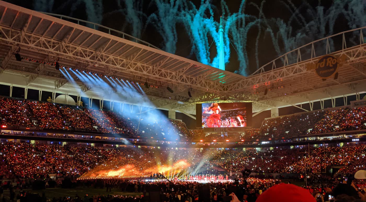 El espectáculo de medio tiempo del Super Bowl LIV, en 2020.