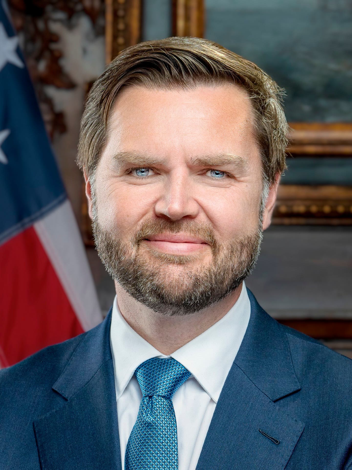 Retrato oficial del vicepresidente JD Vance con traje oscuro y corbata
